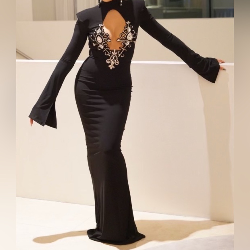 Albina Dyla Embellished Black Maxi Dress
